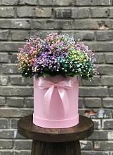 Цветочная композиция из Гипсофила и Розы в шляпной коробке в Алексеевском Ставропольского края