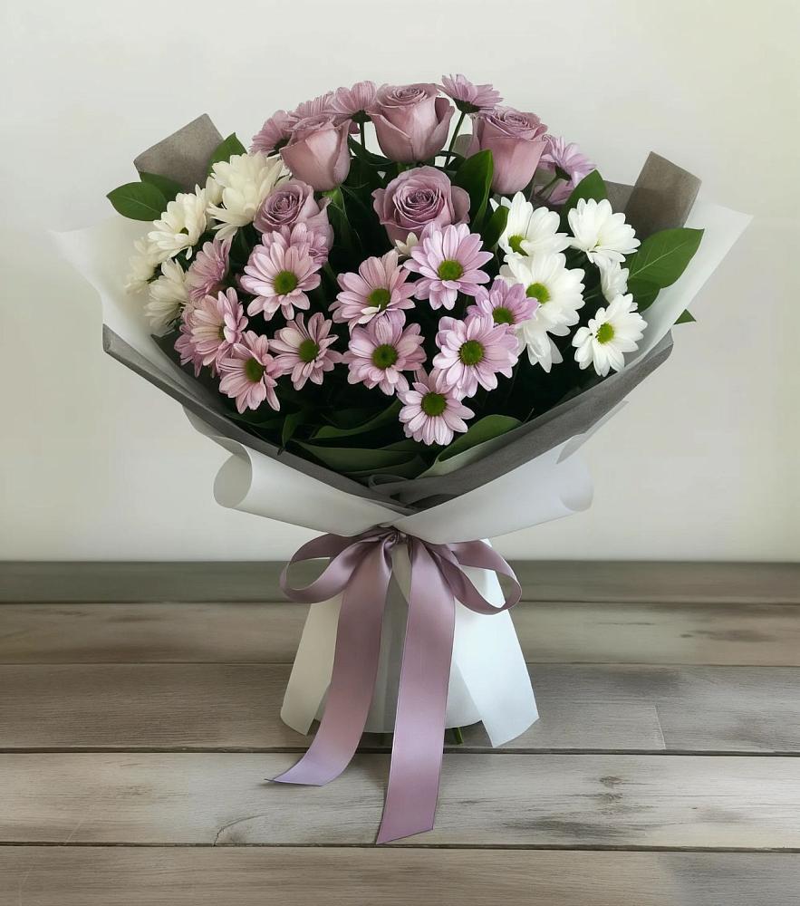Букет цветов из: Хризантемы и Розы в Алексеевском Ставропольского края