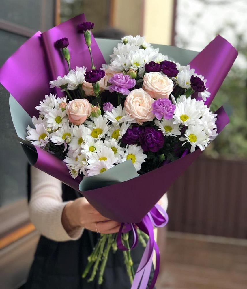 Букет цветов из: Хризантемы, Гвоздики и Розы в Алексеевском Ставропольского края