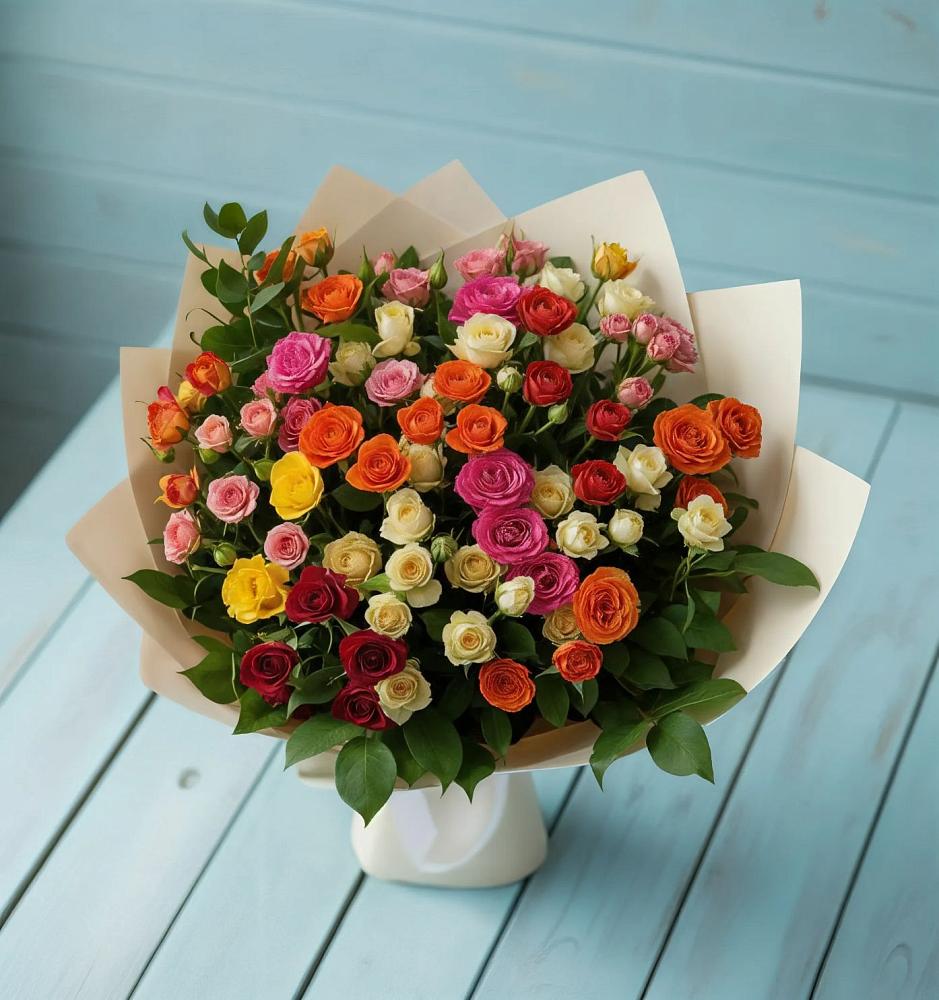 Букет Микс из разноцветных кустовых роз в Алексеевском Ставропольского края
