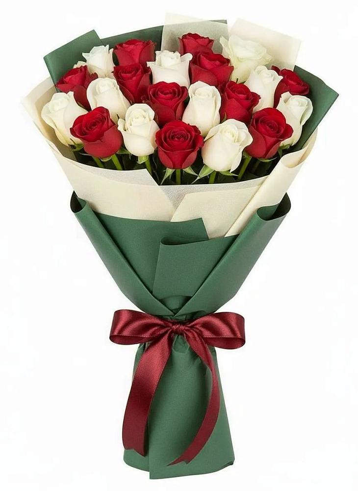 Букет Микс из красных и белых роз в Алексеевском Ставропольского края