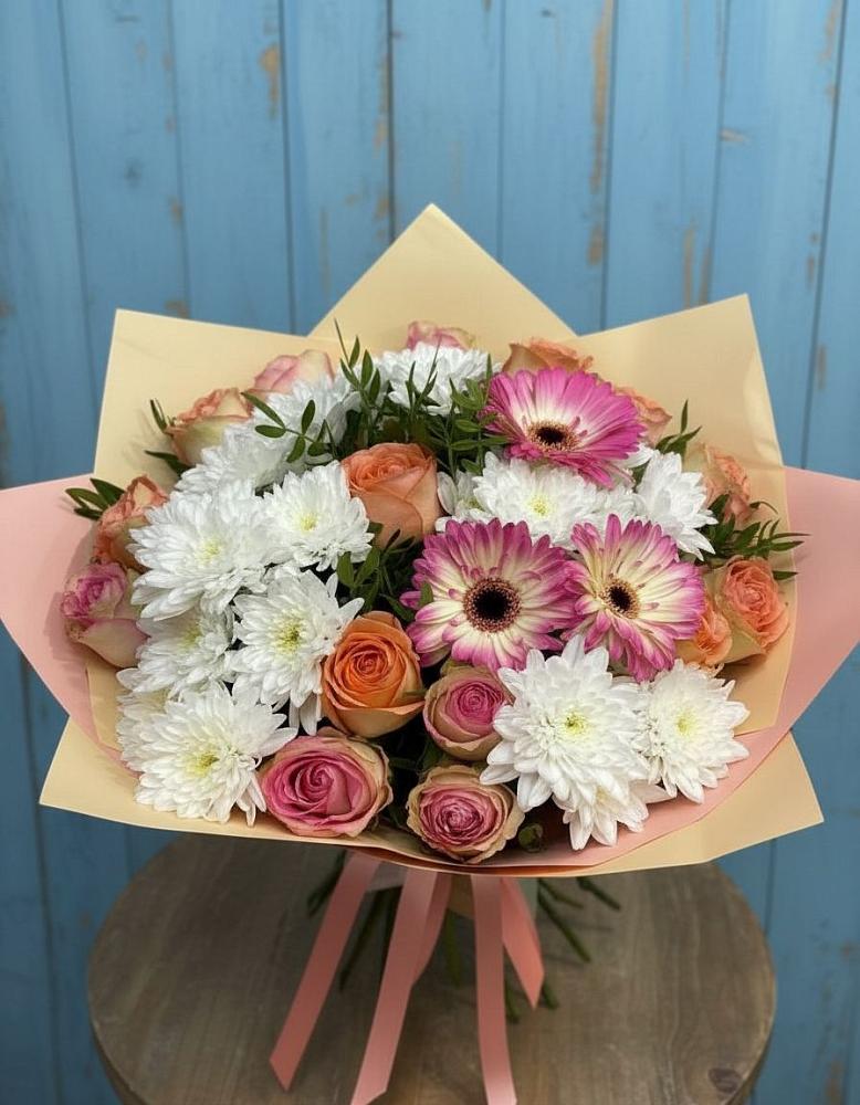 Букет цветов из: Розы, Герберы и Хризантемы в Алексеевском Ставропольского края