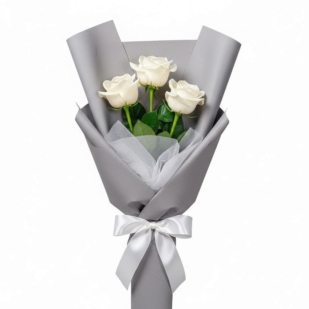 Букет 3 белые розы в Алексеевском Ставропольского края