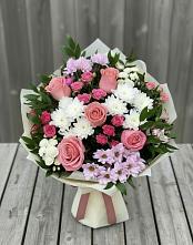 Букет цветов из:  Альстромерии, Гвоздики, Розы и Хризантемы в Алексеевском Ставропольского края