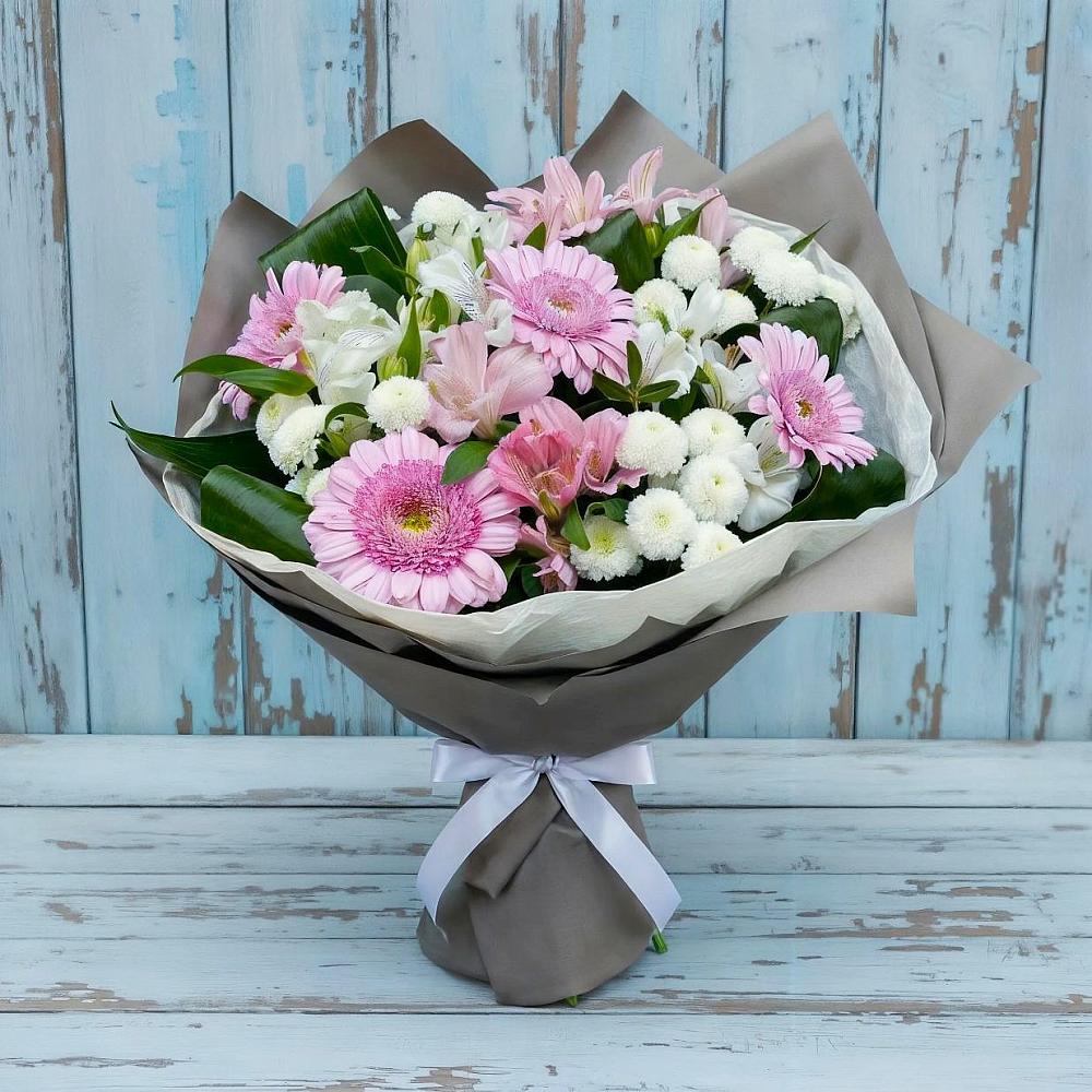 Букет цветов из: Герберы, Альстромерии и Хризантемы в Алексеевском Ставропольского края