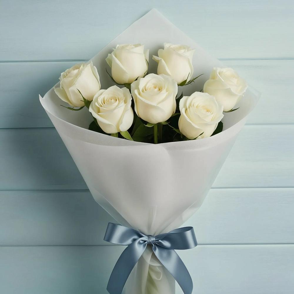 Букет 7 Белых роз Эдлесс Лав в Алексеевском Ставропольского края